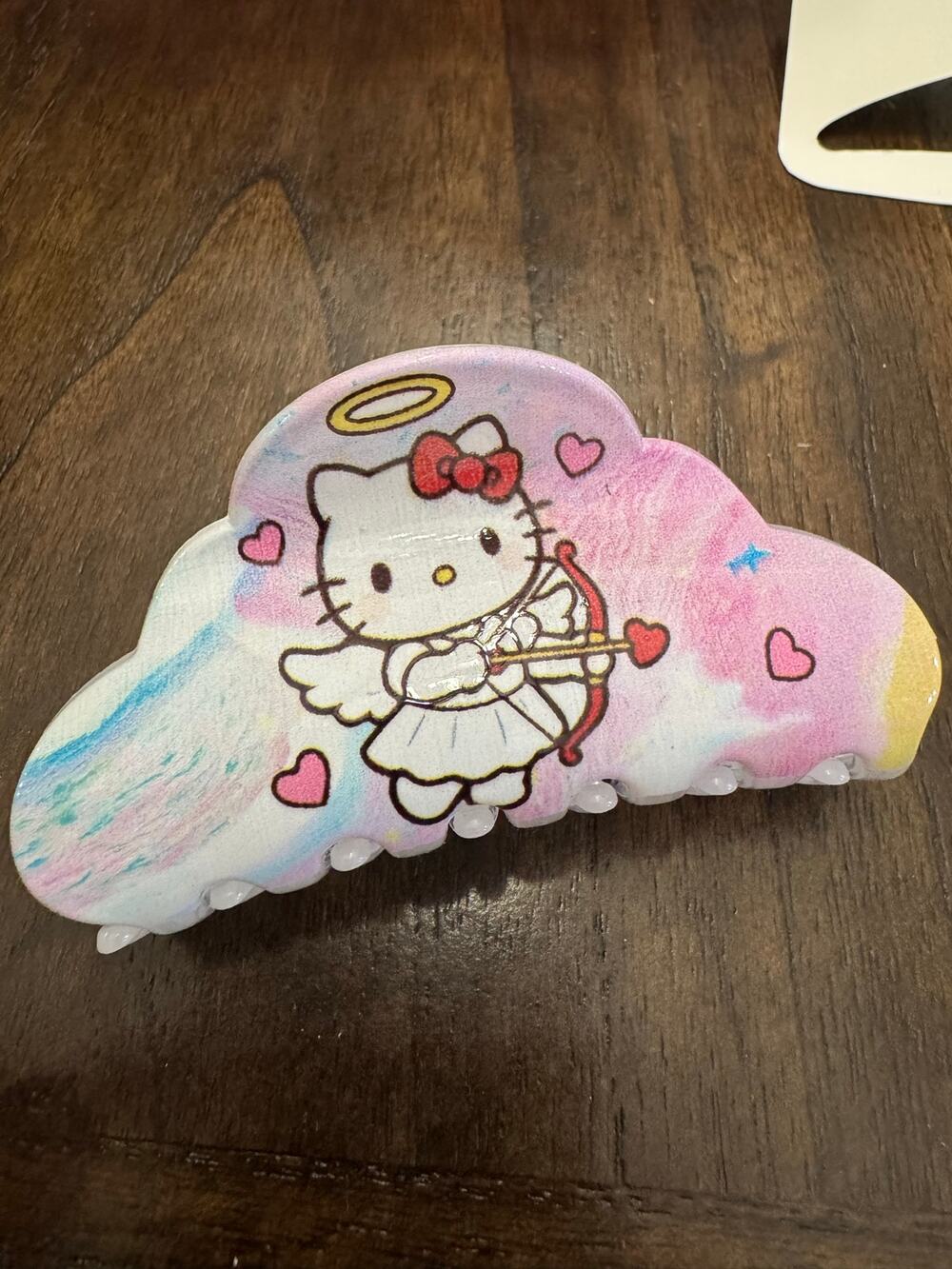 Hello Kitty cloud shape hair clip claw Angel Cupid  with an arrow and hearts.